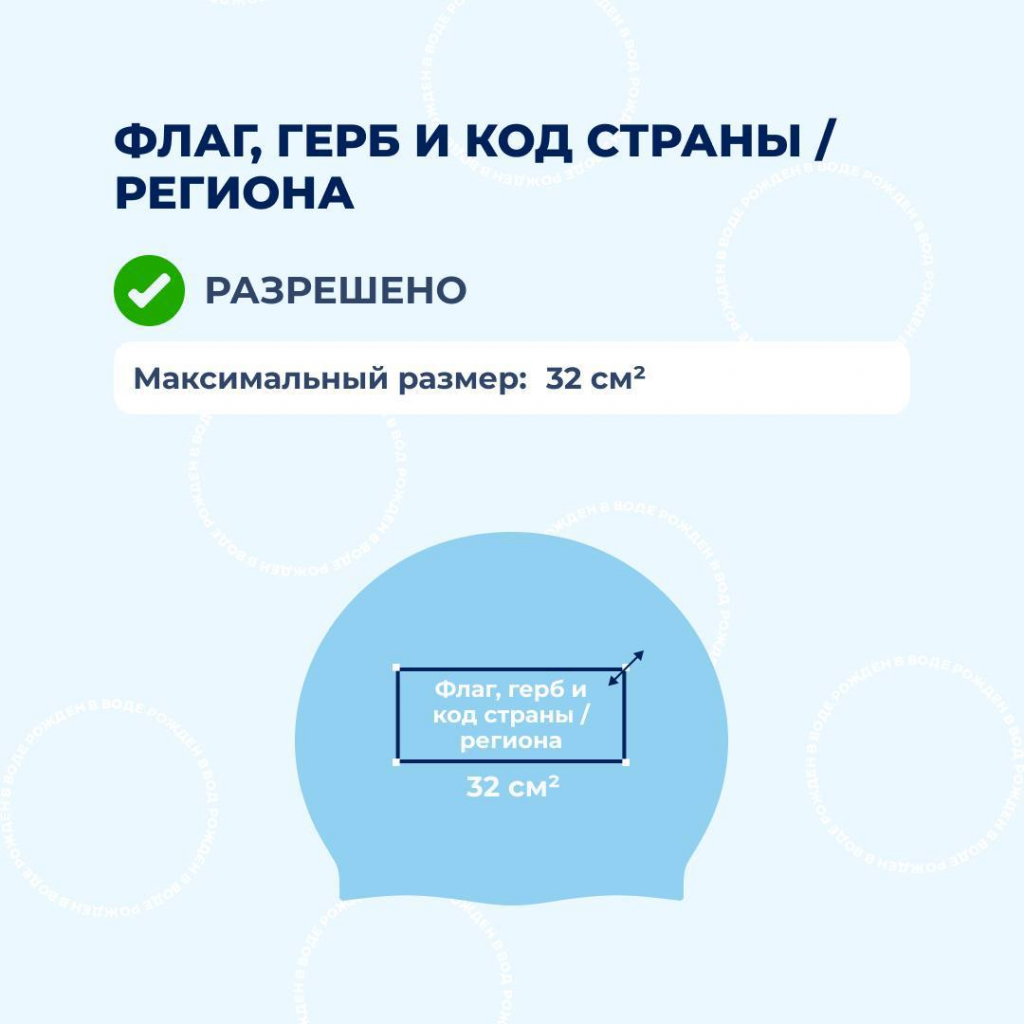 Символика страны на экипировке пловца: допустимый размер флага и герба — 32 см²